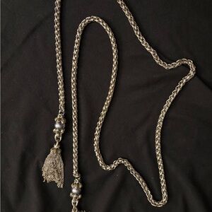 Sterling Silver Lariat Necklace with Pearl Tassels